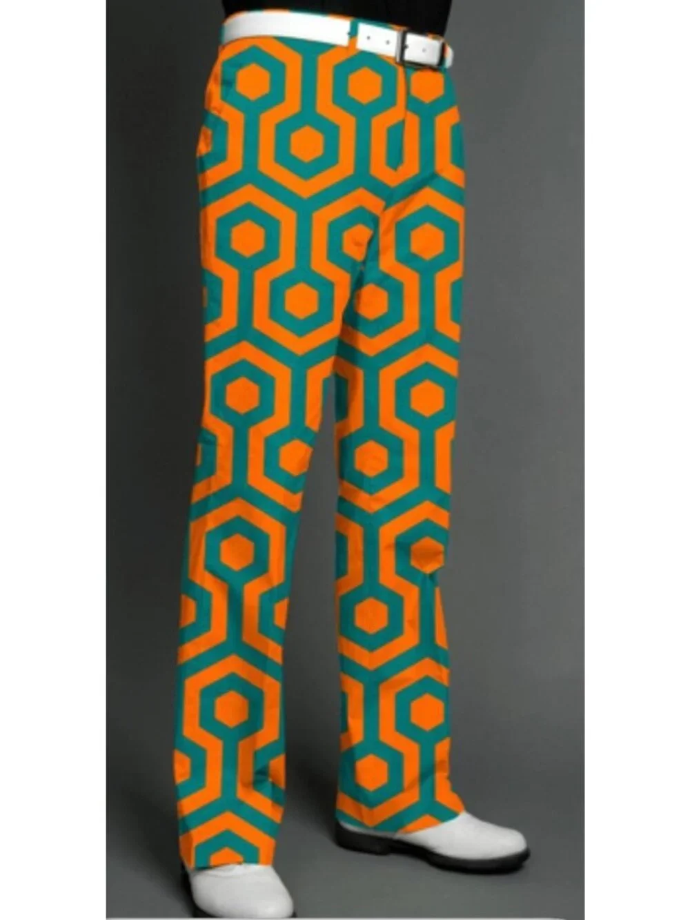 Loudmouth Golf South Beach Patterned Pants 42x34 Orange Teal Hexagon Design Mens - Picture 1 of 7